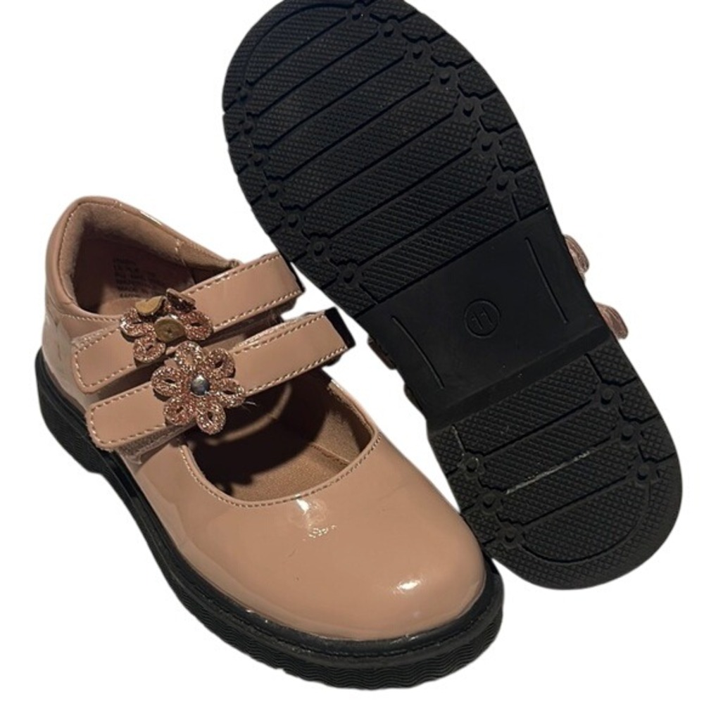 Rachel Girl's Tan and Black Dress Shoes with Floral Accents size 11 Preowned - Picture 4 of 8